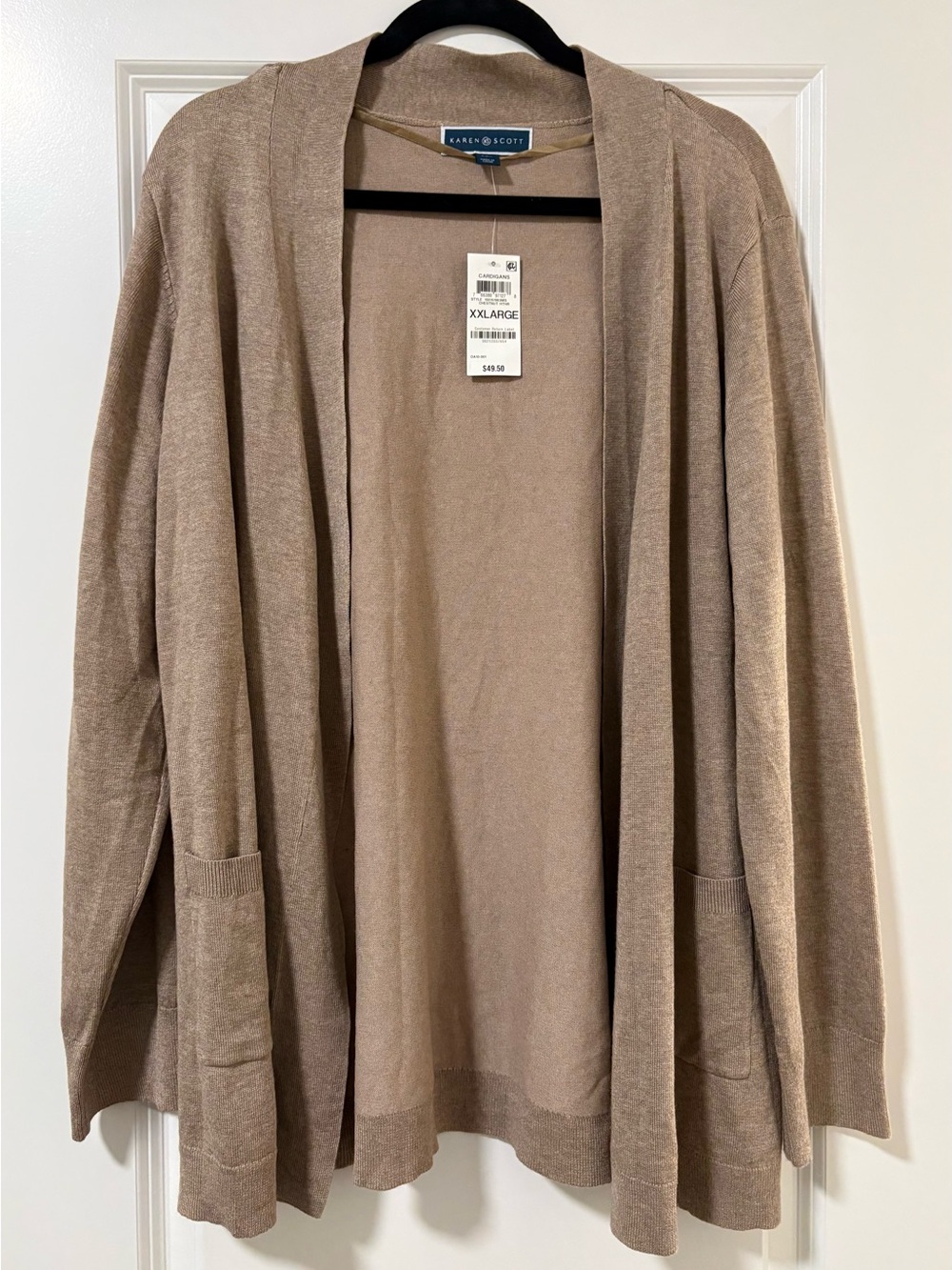 Karen Scott Light Brown Open-Front Cardigan with Pockets